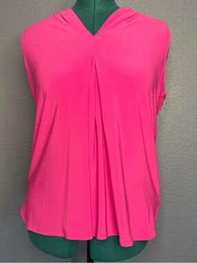 Kasper Hot Pink Pleated V-Neck Tunic Bright Statement Top Sleeveless Size M